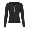 thumbnail image 4 of Qertyioot Hauts d'Hiver pour Femmes Mode Féminine et Décontractée Fermeture Éclair Col Rond Manche Chandail Blouse Uni, 4 of 7