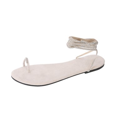 Hyknon Sandals for Women Summer Sandals Artificial Rhinestone Bandage Flip Flops Casual Flat Beach Strap Shoes Arch Support Comfortable Sandals