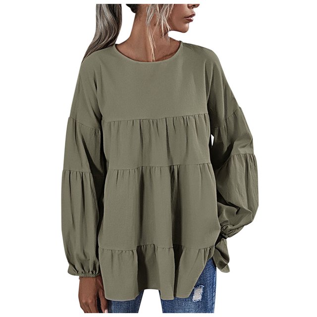 Babysbule Liquidation Haut d'Été pour Femmes Blouse à Manches Longues Lanterne à Col Rond pour Femmes Hauts