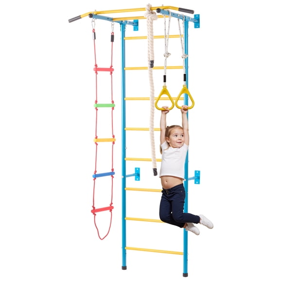 KFFKFF Indoor Jungle Gym for Toddlers, 5-in-1 Climbing Playset with Carbon Steel Swedish Ladder, Wall Ladder, Supports 220 lbs