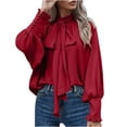 thumbnail image 1 of Timegard T Shirts for Women Ruffle Long Sleeve Crew Neck Tops Soft Solid Color Casual Loose Dressy Blouses, 1 of 5