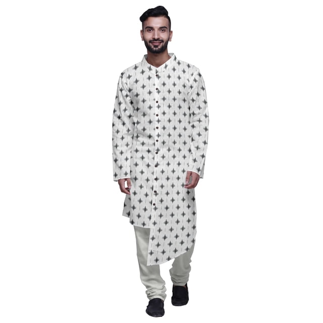 Atasi Kurta Pyjama Imprimé pour Hommes Style Asymétrique Vêtements d'Été Décontractés