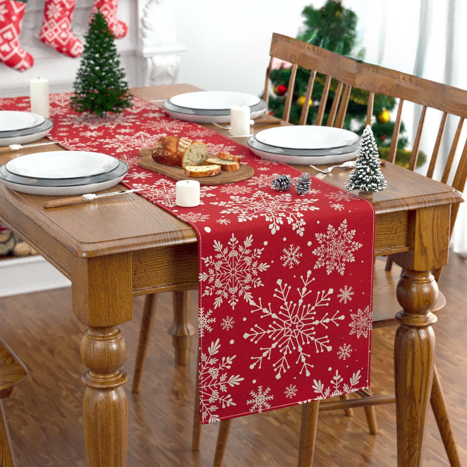 christmas dresser scarves Christmas Table Runners 108 inches Long, Xmas Trees Red Cotton Linens Table Cloth Dresser Scarves for Wedding Dinning Tables Parties Holiday Home Decor, Holly Berry Candy Cane Table Decorations