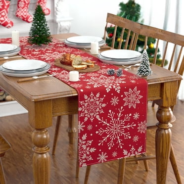 EGNMCR Joyeux Noël Chemin de Table en Coton et Lin Foulards de Commode Hiver Neige Sapin de Noël Bonhomme de Neige Flocon de Neige Chemins de Table pour Table à Manger Déco de Cuisine Chemin de Table pour Souper des Fêtes
