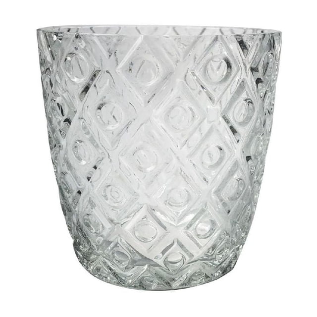 Porte-bougie Rond en Verre (Diamant) - Ensemble de 4, Verre Transparent avec Motif en Losanges Embossés sur une Forme Ronde, 2,95 Pouces de Hauteur et de Largeur, Idéal pour la Déco de la Maison et l'Utilisation sur Table, Convient Aussi comme Contenant Décoratif pour de Petits Articles.