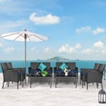 thumbnail image 1 of Costway 8PCS Patio Wicker Furniture Set Coffee Table Cushions w/Off White & Navy Cover, 1 of 9