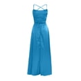 thumbnail image 4 of Pompotops Women's Solid Color Off Back Strap Long Dress Slim Off Shoulder Evening Dress, 4 of 6