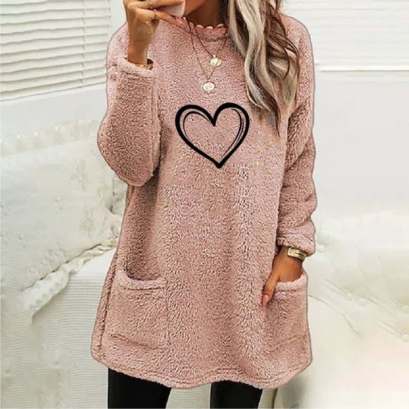 Long Sleeve Shirts for Women Ndbuld Crewneck Sweatshirt Casual Pullover Ladies Tops and Blouses Pink 2XL ,Clearance Sales Online Deals!
