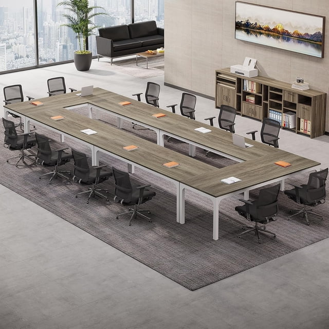 Tribesigns 78.74-Inch Large Conference Room Table, Modern Office Meeting Seminar Table Desk with Metal Legs and Adjustable Foot Pads, Seats 6-8 People, Oak Finish ( 4 PCS)