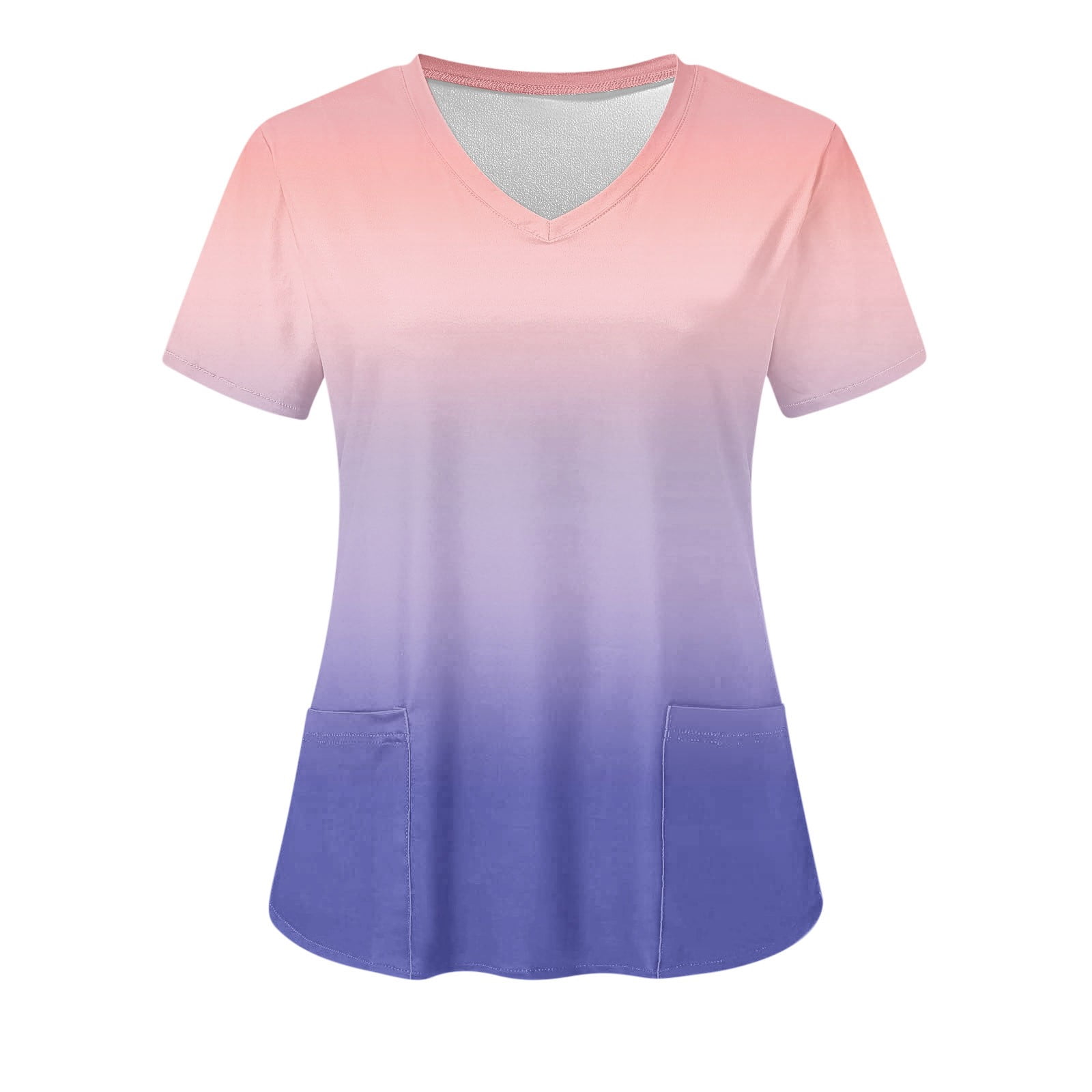 Cameland Women's Working Uniform Nursing Uniform With Two Pockets Scrubs Top Gradient Color Short Sleeve V-neck Tee