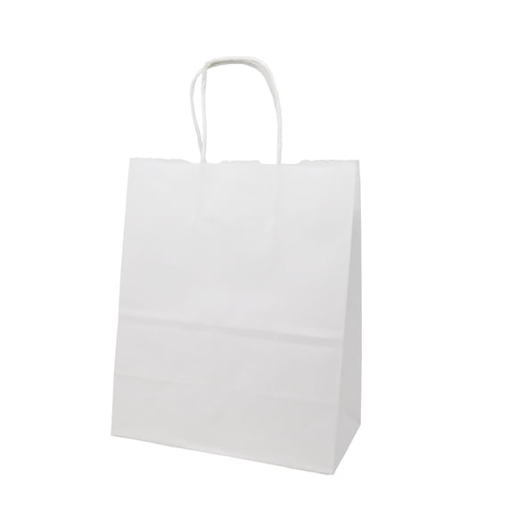 White Paper Boutique Bags with Handles for Wedding, Party Favor, Thank You, and More, White Kraft-Coloured Economy Gift Bags (25, 50, 100, 250 Count) - Creative Bag