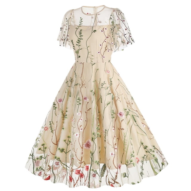 Fshaion Robe d'Été pour Femmes 2024 Grande Taille Robe de Soirée Brodée Manches Courtes Col Ras du Cou Robe Liquidation à Moins de 10!