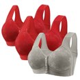 thumbnail image 1 of Yanlir 3PCS Bras for Women's No Underwire Wireless Bras Front Button Design Push Up Full Coverage Adjustable Straps U Shaped Back Comfortable Everyday Bra(Gray,L), 1 of 3
