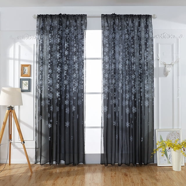 Christmas Decorations Curtain 1PCS Christmas Snowflake Curtain Tulle Window Treatment Voile Drape Valance Polyester curtains