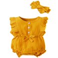 thumbnail image 1 of Combinaison à Manches Volantées Baby Romper Hair Band Set, 1 of 5