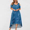 thumbnail image 2 of JULMCOMO Robes Grande Taille pour Femmes 5x Robe d'Été à Épaules Dénudées pour Invitée de Mariage Tendance à Imprimé Floral à Manches Courtes Col Ras du Cou Longue Robe Violet 5TG, 2 of 6