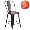 thumbnail image 4 of Commercial Grade 4 Pack 24" High Distressed Copper Metal Indoor-Outdoor Counter Height Stool with Back, 4 of 9
