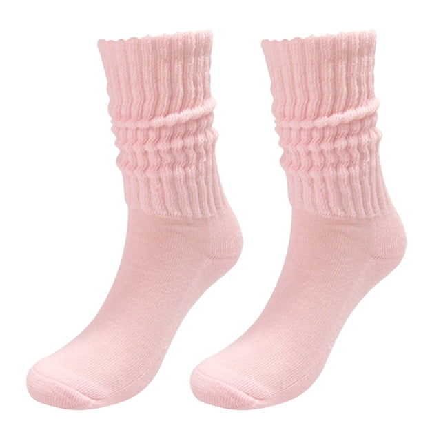 XIAQUJ Socks Solid Color Crew Socks Colorful Lightweight Cotton Socks Stockings RD1 One Size. A pair of medium tube socks in a soft pink color, featuring a ribbed texture and lightweight cotton material. Designed for comfort and durability, suitable for all seasons and various outfits. Ideal for women's casual wear and versatile styling.