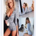 thumbnail image 3 of Womens V Neck Short Sleeve Long Sleeve Tops Bodysuit Jumpsuit, 3 of 7