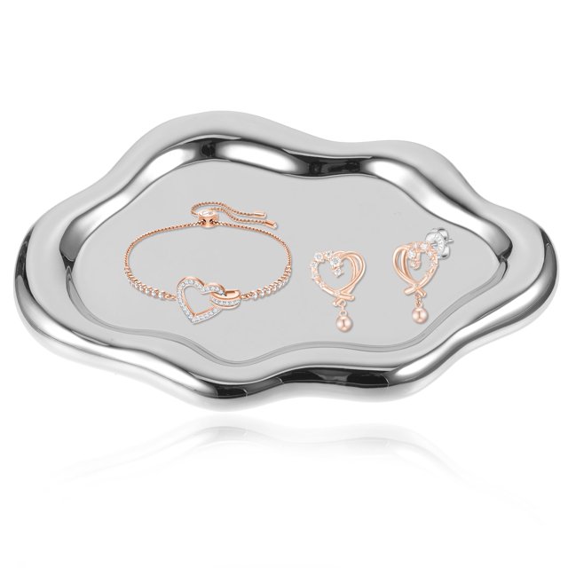 Becaristey Ceramics Plated Ceramic Dish For Jewelry Keys Mints Exquisite Craft Display Jewelry Plate Round Edge white,1 19*13cm