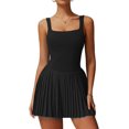 thumbnail image 1 of PISONIC Robe de Tennis et de Golf pour Femmes avec Soutien-Gorge Intégré, Short, Dos Nu, Encolure Carrée, Ourlet Plissé, Robes Athlétiques avec Poches, 1 of 9