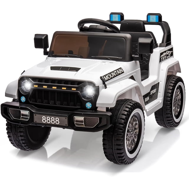 12V Ride On Truck Car,Battery PoweRed Electric Vehicle Toy with Parent Remote Control,Spring Suspension,3 Speeds,LED Light,Music & Horn,Electric Cars Gift for Boy Girl,White