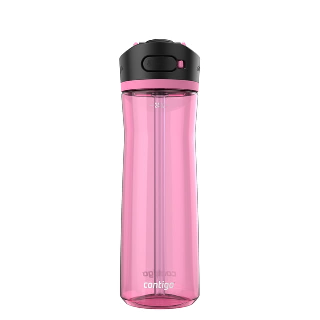 Contigo Ashland 2.0 Bouteille d'Eau Étanche avec Paille et Poignée de Transport en Rose Azalée, Dotée d'Un Corps en Plastique Tritan Translucide de 24 Onces Sans BPA, d'Un Couvercle AUTOSPOUT Noir à Bouton-Poussoir avec Verrou, d'Une Poignée de Transport Intégrée et d'Une Paille Escamotable Inclinée pour Boire Facilement d'Une Seule Main, Sans Déversement, Va au Lave-Vaisselle et Convient à la Plupart des Porte-Gobelets, Convient Aussi aux Activités de Plein Air.