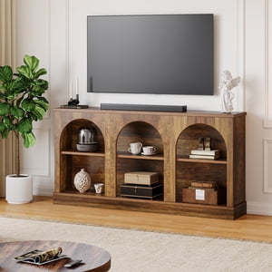 Farmhouse TV Stand for Living Room, Entertainment Center for 55/60/65 Inch TV, Rustic Brown