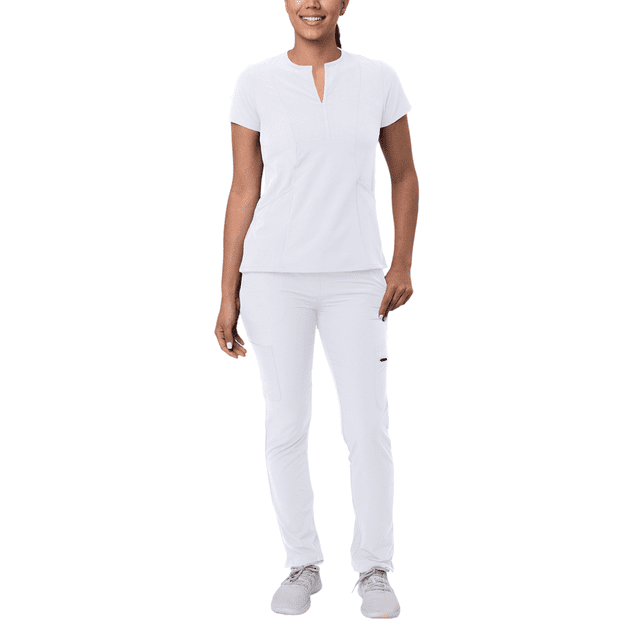 Adar Addition Go-Higher Scrub Set For Women - Notched V-Neck Scrub Top & Skinny Cargo Scrub Pants