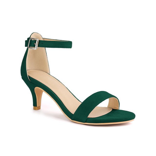 BLISSFUL STEP Sandales à Talons Chaton à Brides Ouvertes pour Femmes en Vert, Taille 9. Ces Sandales Présentent un design Épuré avec un Bout Ouvert, une Bride de Cheville Ajustable et un Talon Chaton de 6 cm. la Fermeture à Boucle Ajoute un Ajustement Sécuritaire, pendant Que le Ton Vert Complète Diverses Tenues. Idéal pour les Sorties Décontractées, les Fêtes Ou les occasions Spéciales.