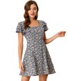 thumbnail image 4 of INSPIRE CHIC Robe Imprimée pour Femme à Encolure Carrée, Manches à Volants, devant Plissé, Bleu Foncé, TP, 4 of 6