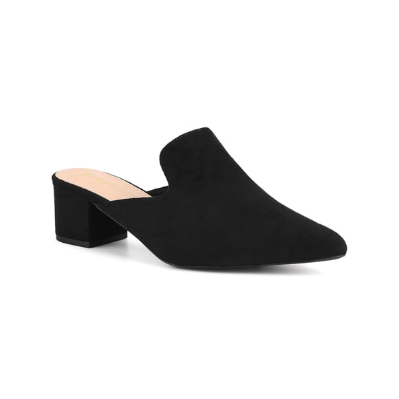 BLISSFUL STEP Women's Slide Mules Pointed Toe Chunky Heel Black 9
