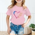 thumbnail image 2 of PMVFHDE T-Shirt d'Été à Manches Courtes pour Filles - Haut Décontracté à Col Rond avec Imprimé Graphique, T-Shirt en Coton Respirant pour Superposition pour Tout-Petits à Préados Rose, 5-6 Ans, 2 of 5