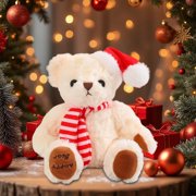 Christmas Teddy Bear Plush Doll with Santa Hat, Soft Stuffed Animal Toy for Holiday Decorations, Festive Gift for , Home Decor, Stocking Stuffer, Cute Collectible