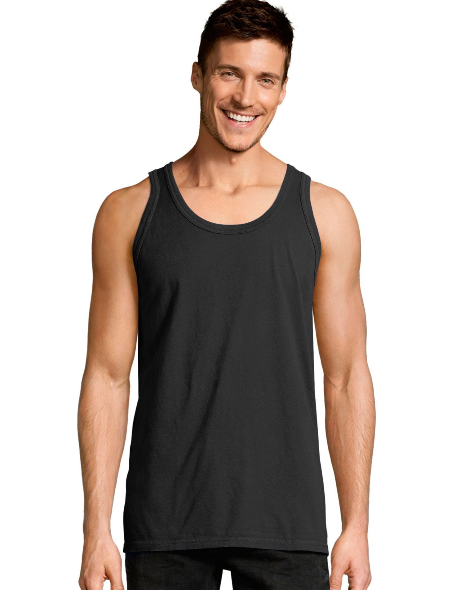 Hanes Homme ComfortWash Débardeur Sans Manches Teint en Pièce, S, Noir