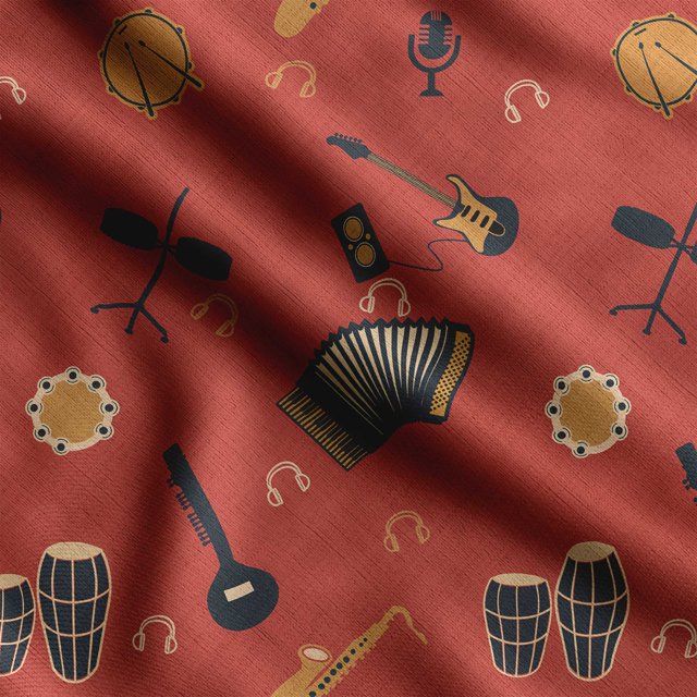 Soimoi Musical Instruments Printed, Poly Canvas Fabric, Decor Sewing Fabric by The Yard 56 Inch Wide,Decorative Fabric for Curtains Tote Bags, Pastel Red