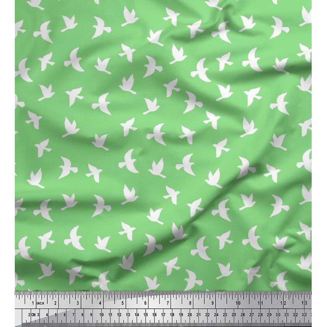 Soimoi Polyester Crepe Fabric Artistic Bird Decor Fabric Printed Yard 52 Inch Wide