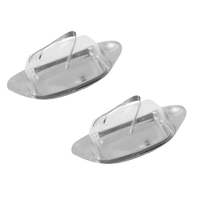 Oleegame 2 Pcs Rangement pour Produits Couvercle de Plat en Acier Inoxydable pour Beurre et Fromage et Pinces Argent