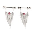 thumbnail image 1 of Yinanstore 2pcs Stainless Steel Tassel Beaded with Single Rhinestone Nipple Barbell	 16g - Pink Crystal, 1 of 8
