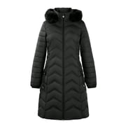 Breezora Women Winter Warm Long Parka Jacket With Fur Lined Hood Thicken Insulated Outerwear With Pockets M Size Black