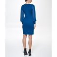 thumbnail image 3 of DKNY Robe Fourreau pour Femmes, Bleu Sarcelle, Extensible, Côtelée, Transparente, Non Doublée, Manches Blouson, Col Ras du Cou, Longueur Genou, pour le Travail, m, 3 of 6
