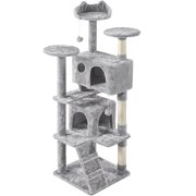 Yaheetech 62.5"H Cat Tree Tower with 3 Scratching Posts, Light Gray