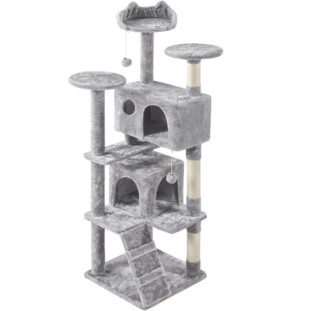 Yaheetech 62.5"H Cat Tree Tower with 3 Scratching Posts, Light Gray