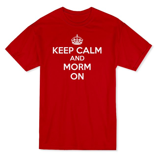 "Keep Calm And Morm On" Quote, Crown Graphic At Center Chest Men's Red T-shirt