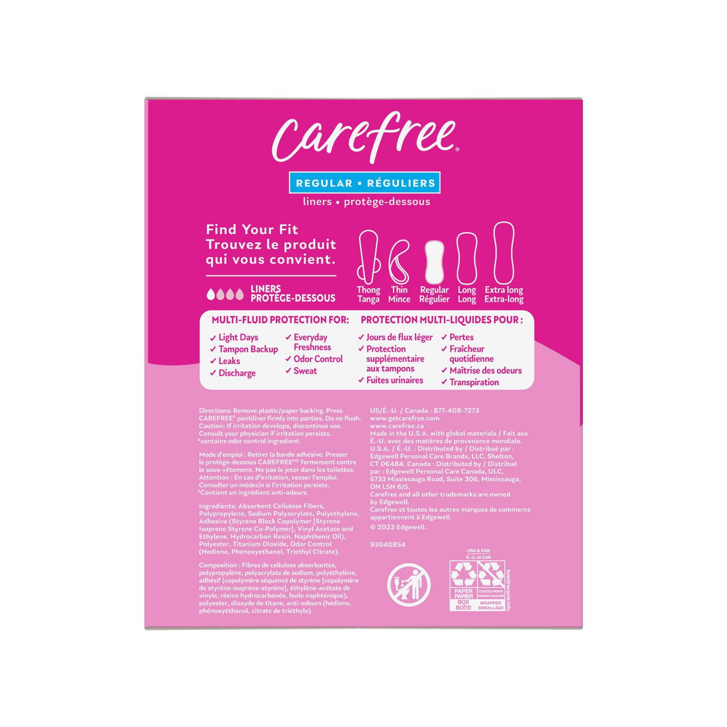 Emballage de 120 protège-dessous Carefree Acti-Fresh galbés réguliers