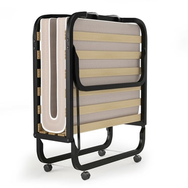 Gymax Lit Pliant avec Matelas, Lit d'Appoint à Roulettes pour Adulte, Lit Pliant Gain de Place pour Rangement Facile