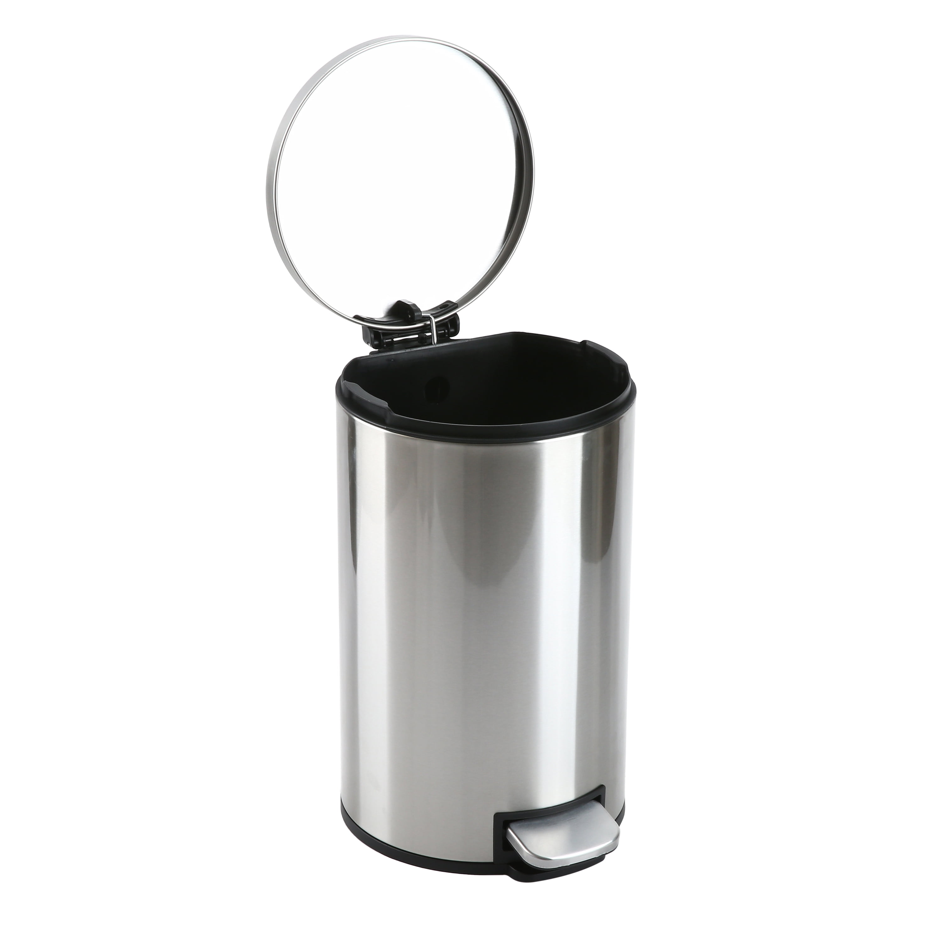 Poubelle de salle de bain Better Homes & Gardens, petite poubelle à pédale de 12 litres en acier inoxydable avec couvercle à fermeture douce, argentée