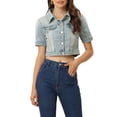 thumbnail image 1 of INSPIRE CHIC Women's Cropped Denim Jacket Short Sleeve Button Front Jean Jacket Grey Blue M, 1 of 6
