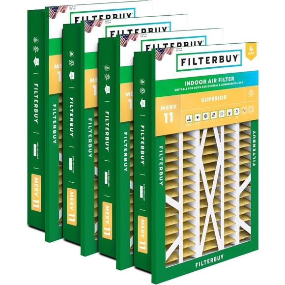 Filterbuy 16x25x5 Air Filter MERV 11 Allergen Defense, HVAC AC Furnace Air Filters Replacement (4-Pack)