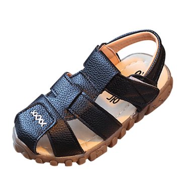 Toddler Boys Sandals, Boys' Fashion Closed Toe Hollow out Outdoor Beach Sandals Kids Causal Soft Top Rubber Sole Flat Shoes Lightweight Slippers Black 28